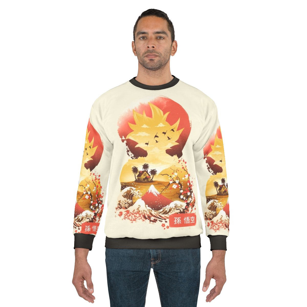 Ukiyo-E inspired Super Saiyan sweatshirt featuring anime and Japanese art