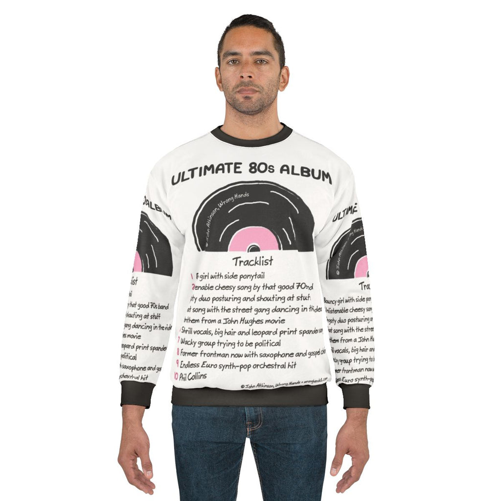 80s music inspired sweatshirt with retro album artwork