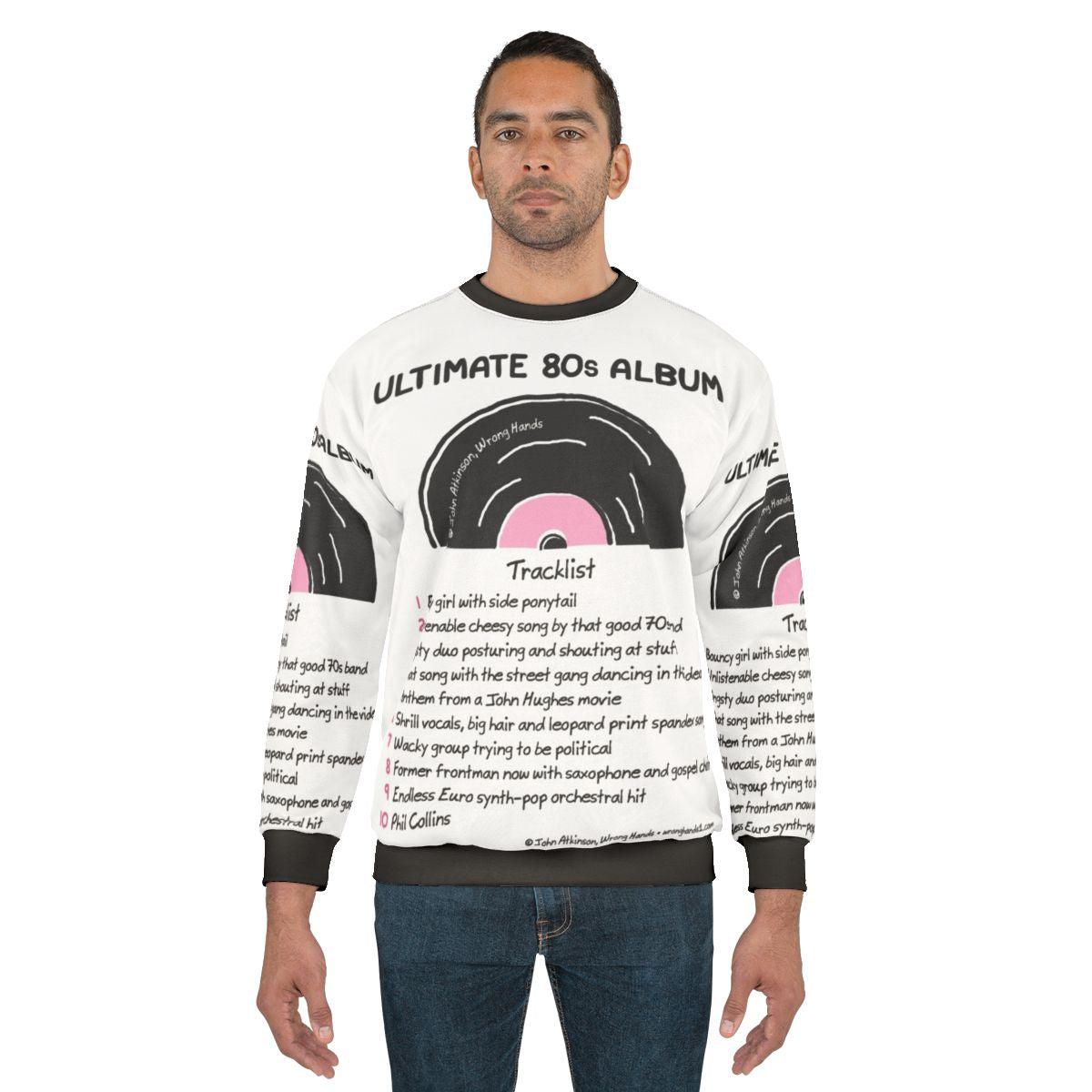 80s music inspired sweatshirt with retro album artwork
