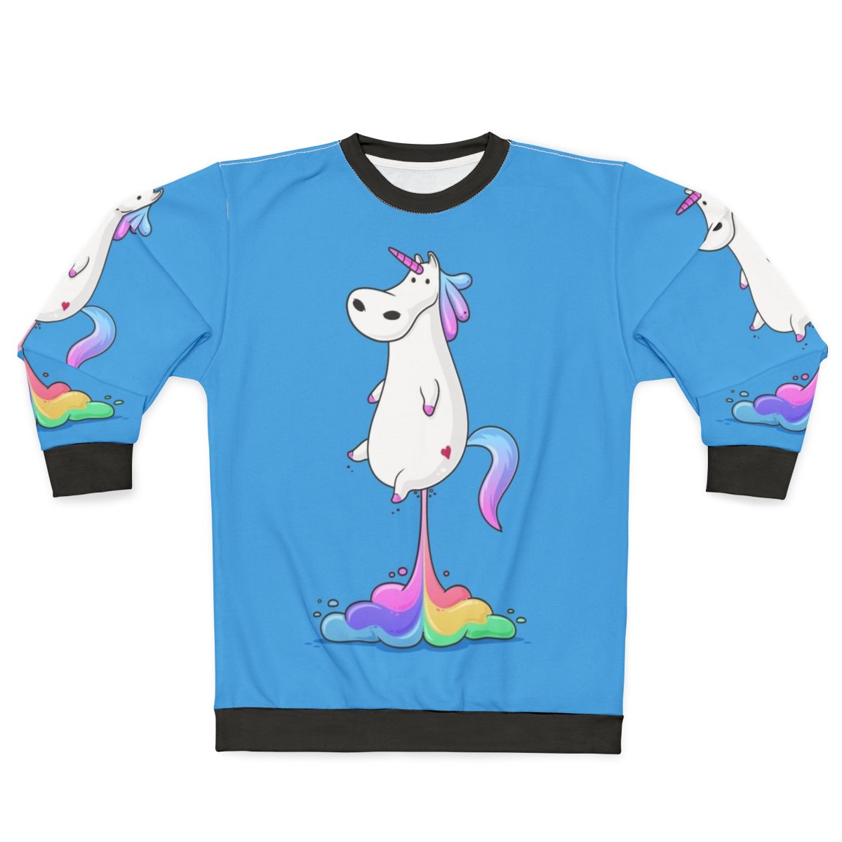 Colorful unicorn farting a rainbow graphic on a sweatshirt