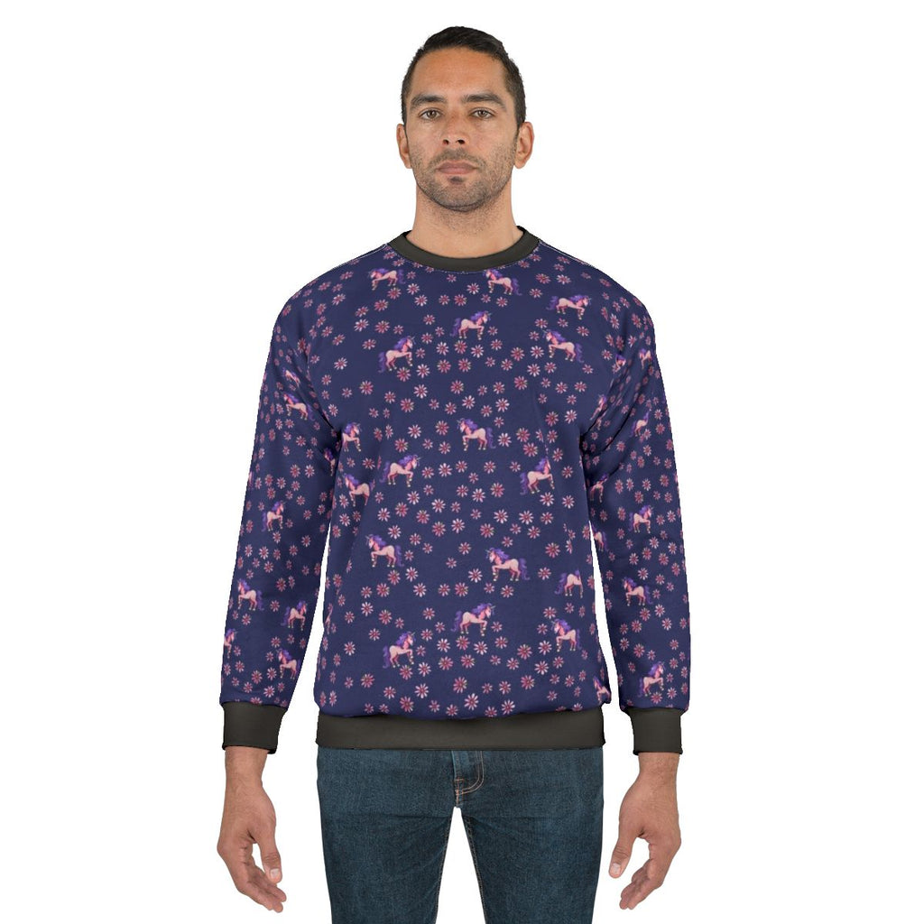 Retro unicorn flowers floral graphic sweatshirt