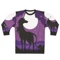 Magical unicorn silhouette against a moonlit forest scene