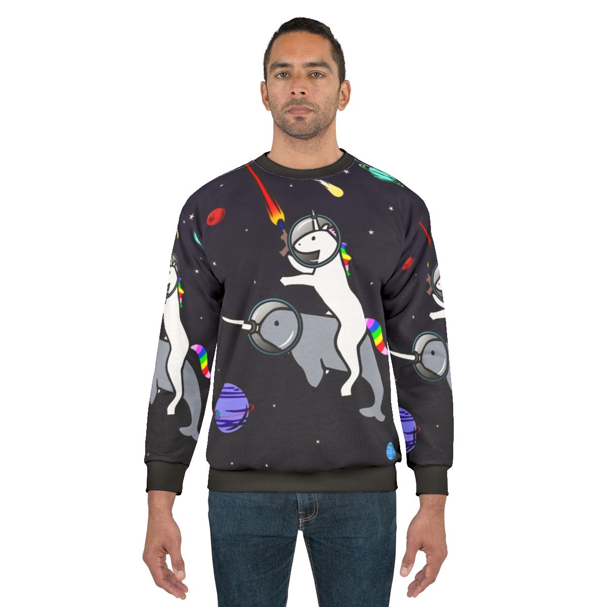 Cosmic Unicorn Riding Narwhal in Space Sweatshirt