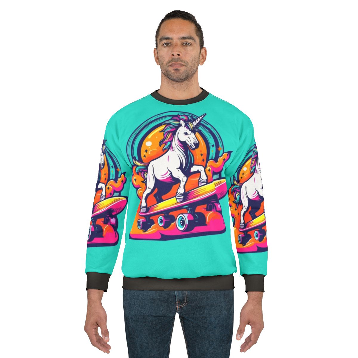 Unicorn skateboarding neon color sweatshirt