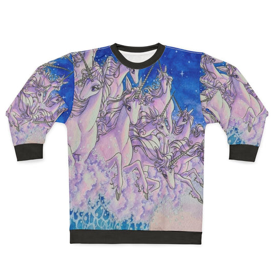 Unicorn sweatshirt with watercolor unicorns in the sea