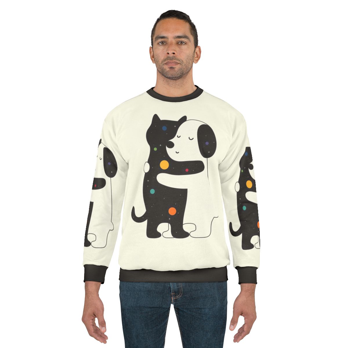 Cozy sweatshirt with colorful universal language design for animal lovers