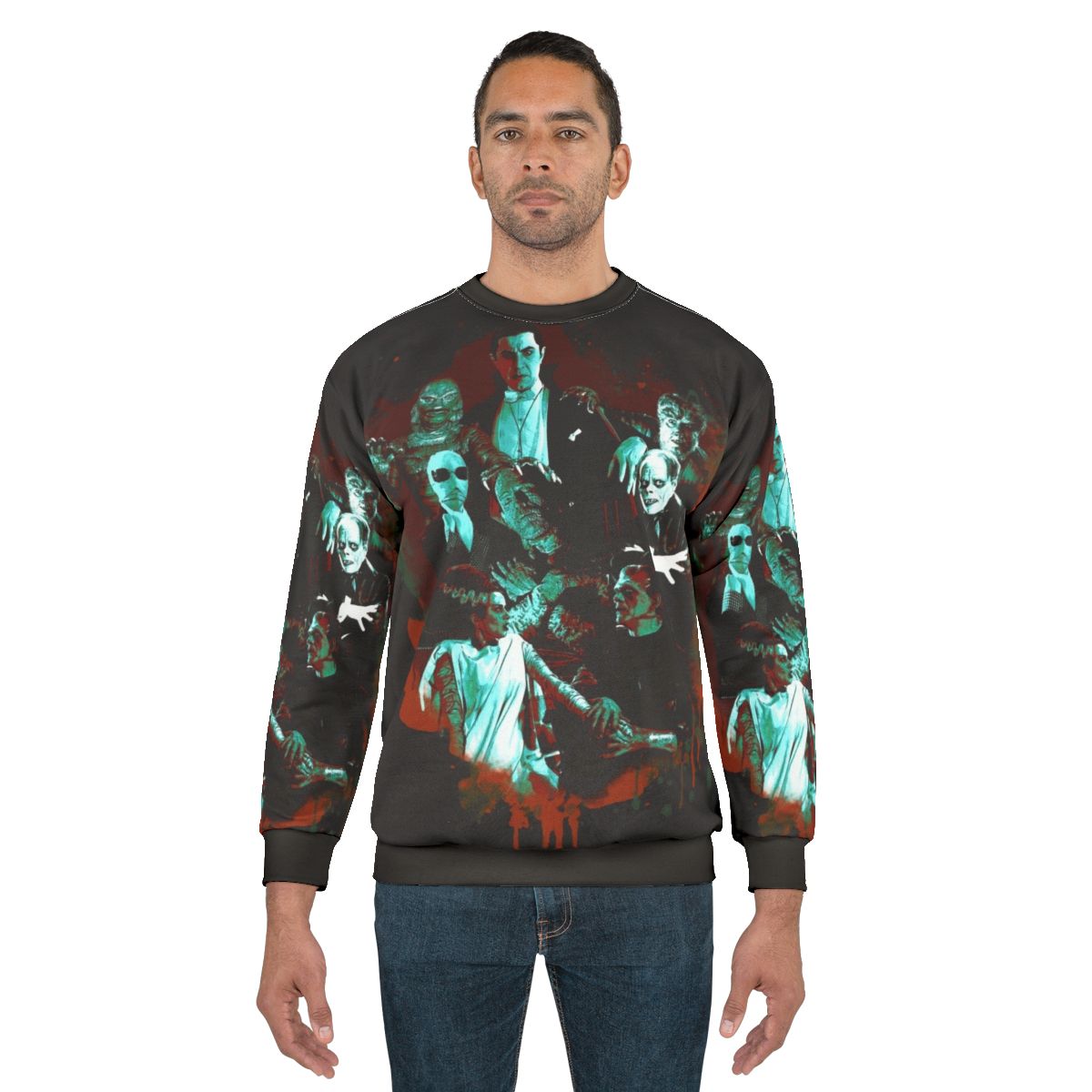 Classic Universal Monster Sweatshirt featuring Dracula, Frankenstein, Mummy, and other iconic horror characters