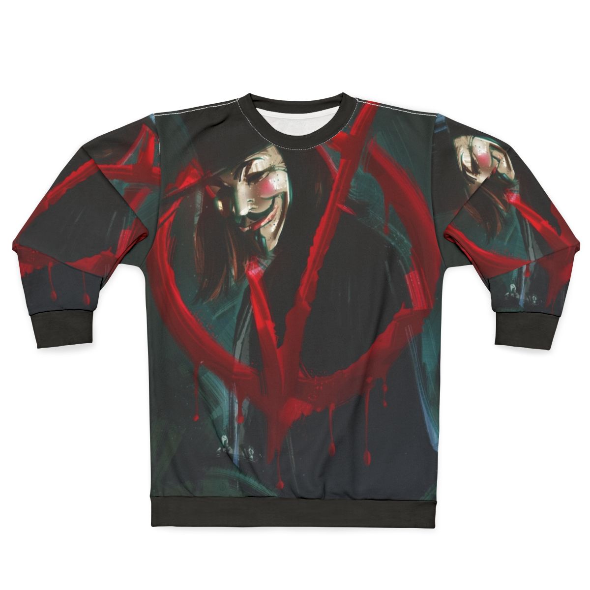 V For Vendetta Sweatshirt with anonymous mask and revolution design