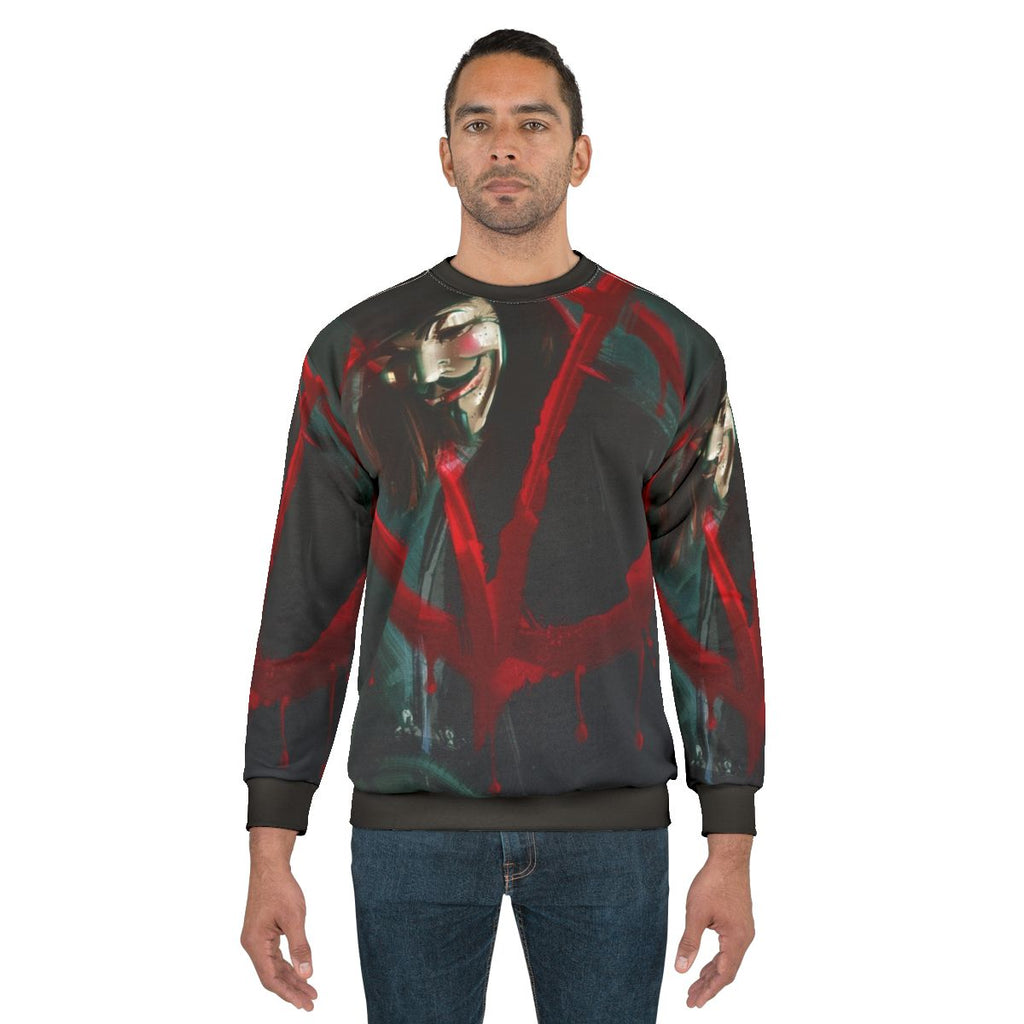 V For Vendetta Sweatshirt with anonymous mask and revolution design