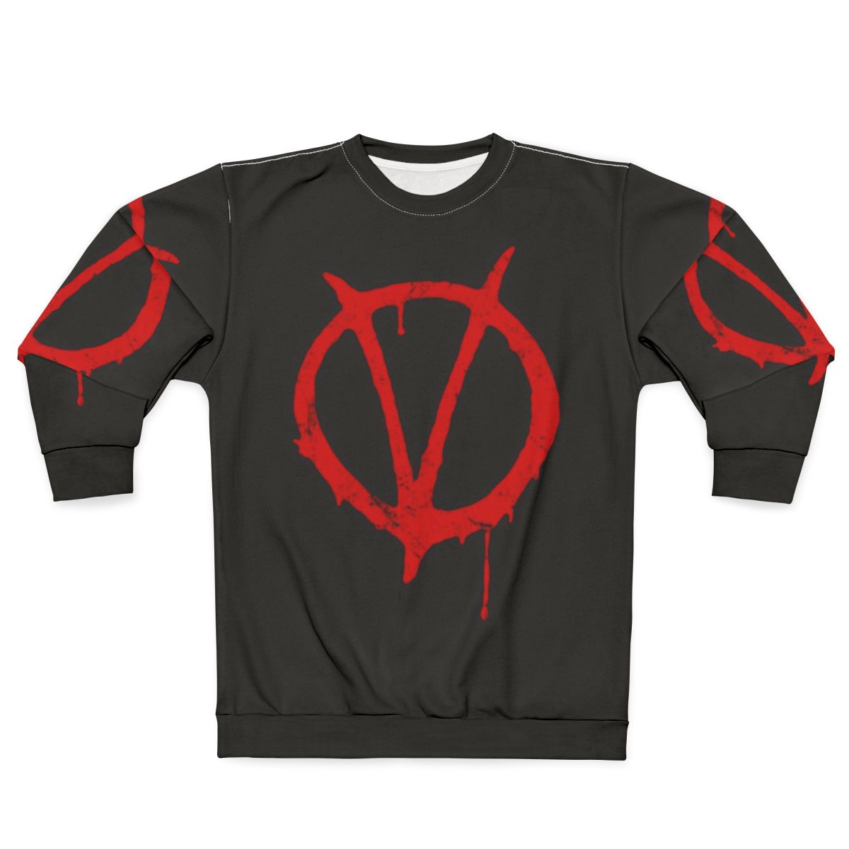 Vintage V for Vendetta symbol graphic on black sweatshirt
