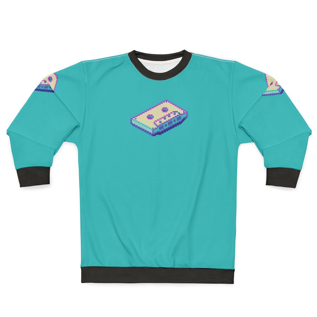 Vaporwave Cassette Sweatshirt featuring retro pixel art design