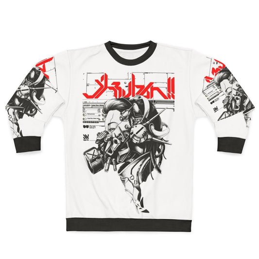 Vaporwave cyberpunk cyborg girl sweatshirt with futuristic and minimalist design