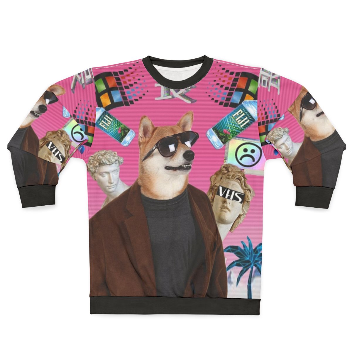 Vaporwave dog wearing retro sweatshirt