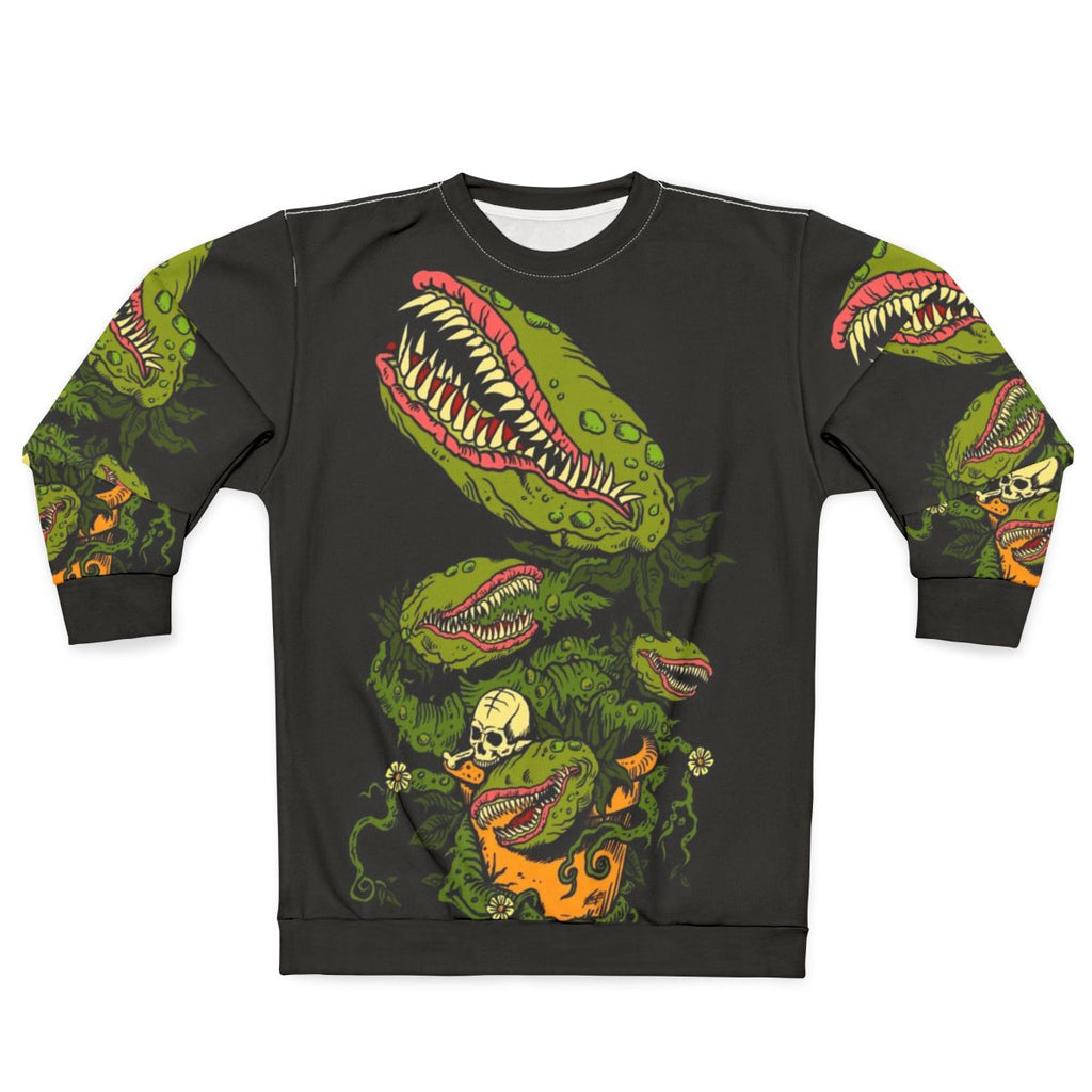 Venus fly trap sweatshirt with skull and leaves design