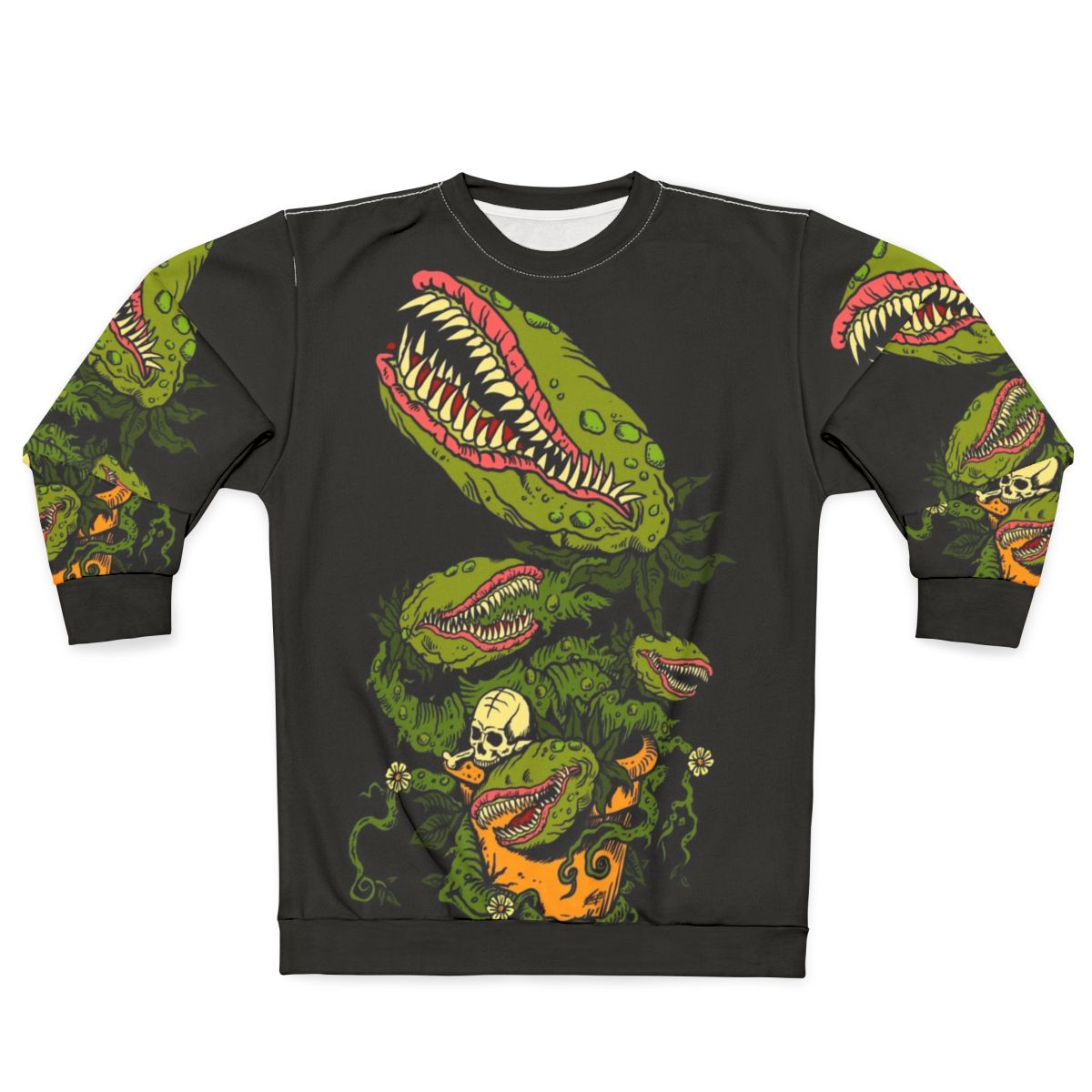 Venus fly trap sweatshirt with skull and leaves design