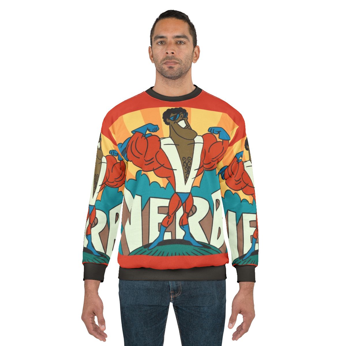 Retro verb sweatshirt with 1970s cartoon graphics
