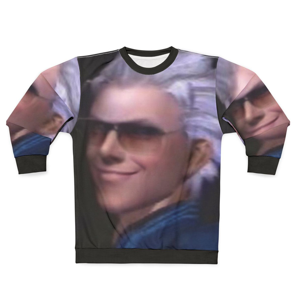 Vergil from the Devil May Cry series on a black sweatshirt