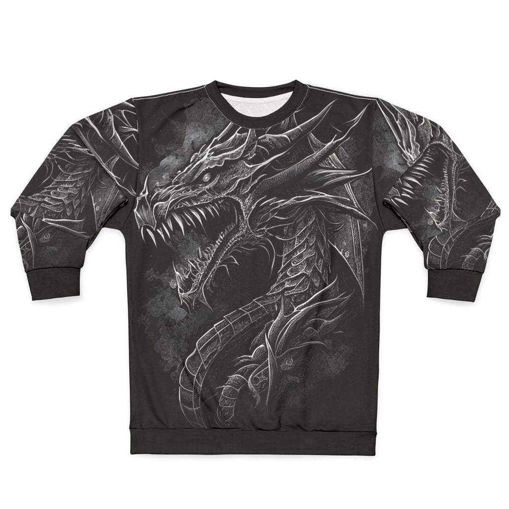 Mythical dragon design on a high-quality sweatshirt for fantasy and RPG fans