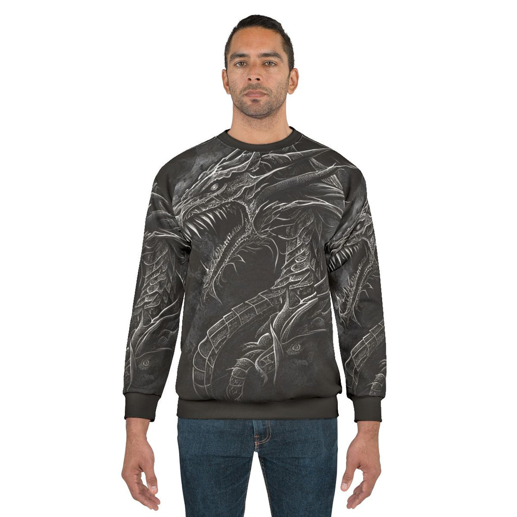 Mythical dragon design on a high-quality sweatshirt for fantasy and RPG fans