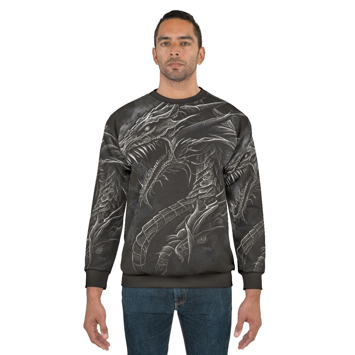 Mythical dragon design on a high-quality sweatshirt for fantasy and RPG fans