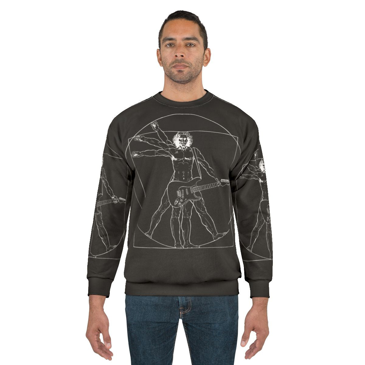 Vetruvian Rock Star Sweatshirt featuring classical art and heavy metal music elements