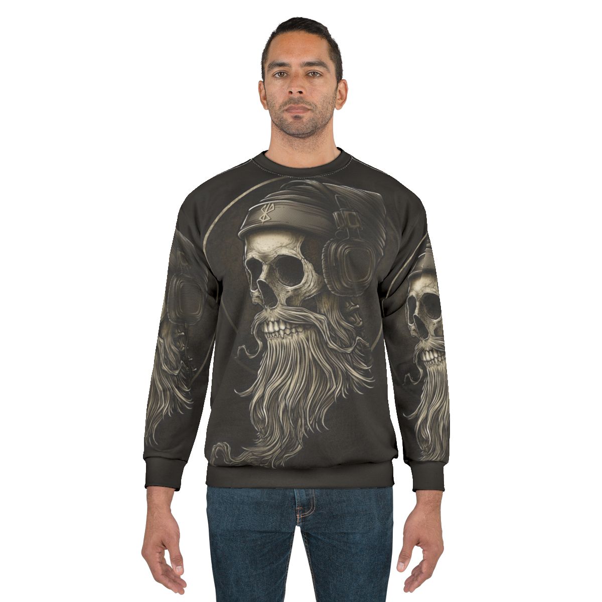 Vintage Viking Skull & Beard Headphone Sweatshirt