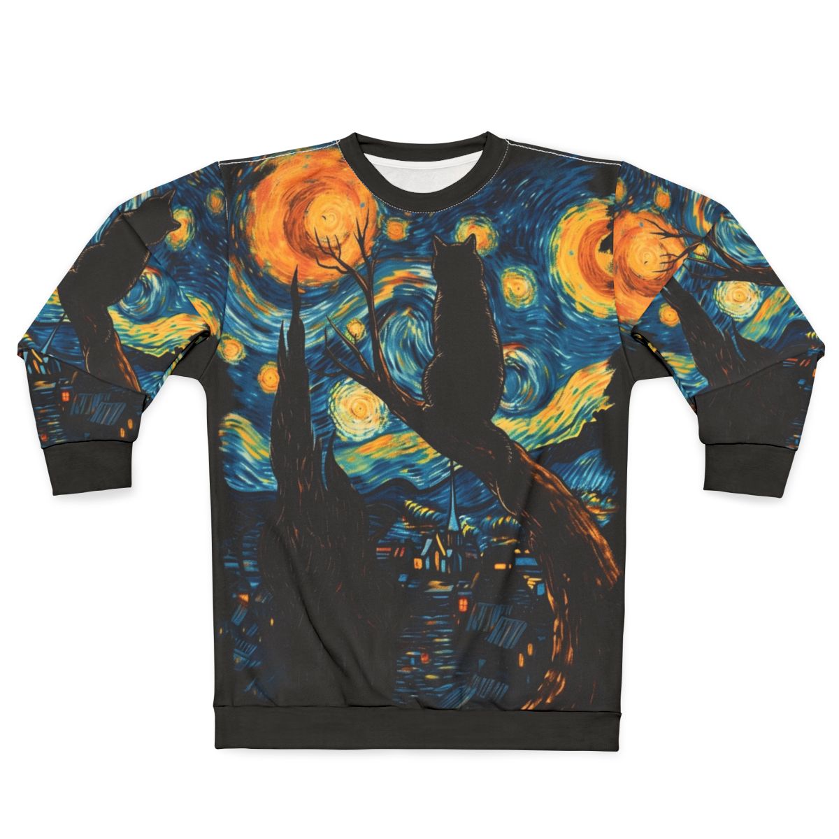 Van Gogh Starry Night Black Cat Sweatshirt