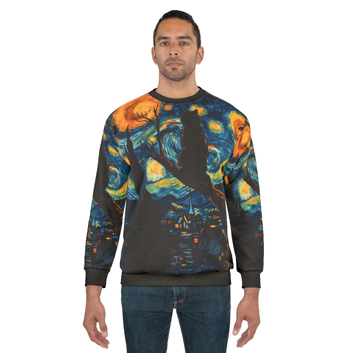 Van Gogh Starry Night Black Cat Sweatshirt