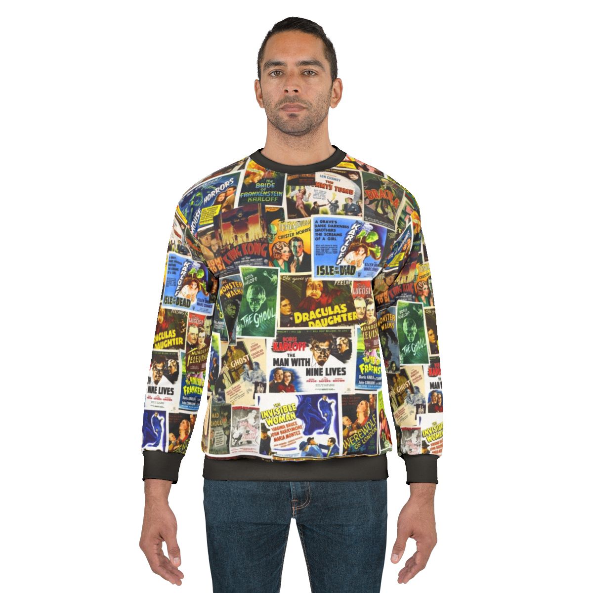 Vintage Horror Sweatshirt with Classic Monster Graphic
