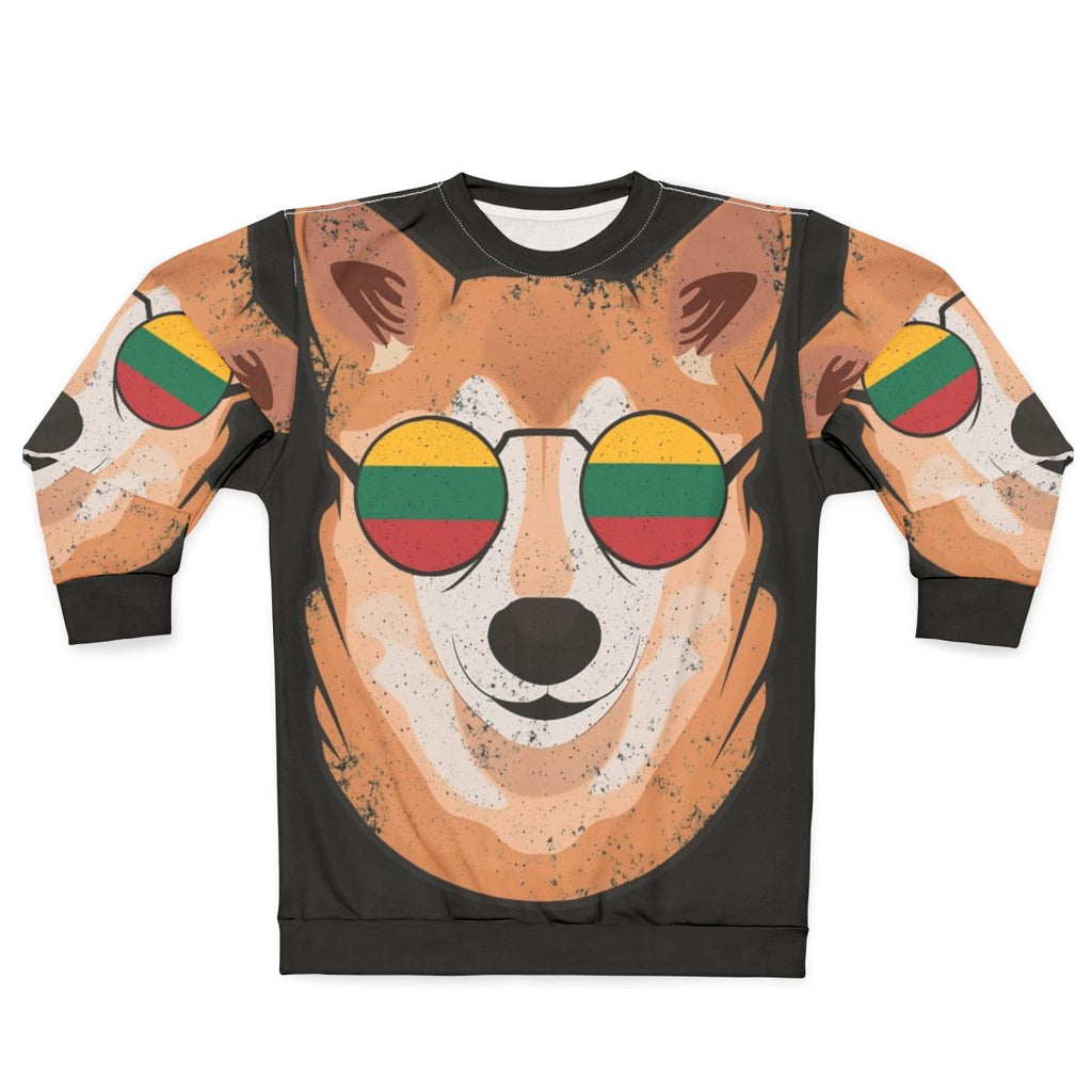 Vintage patriotic sweatshirt with a shiba inu and Lithuanian flag design