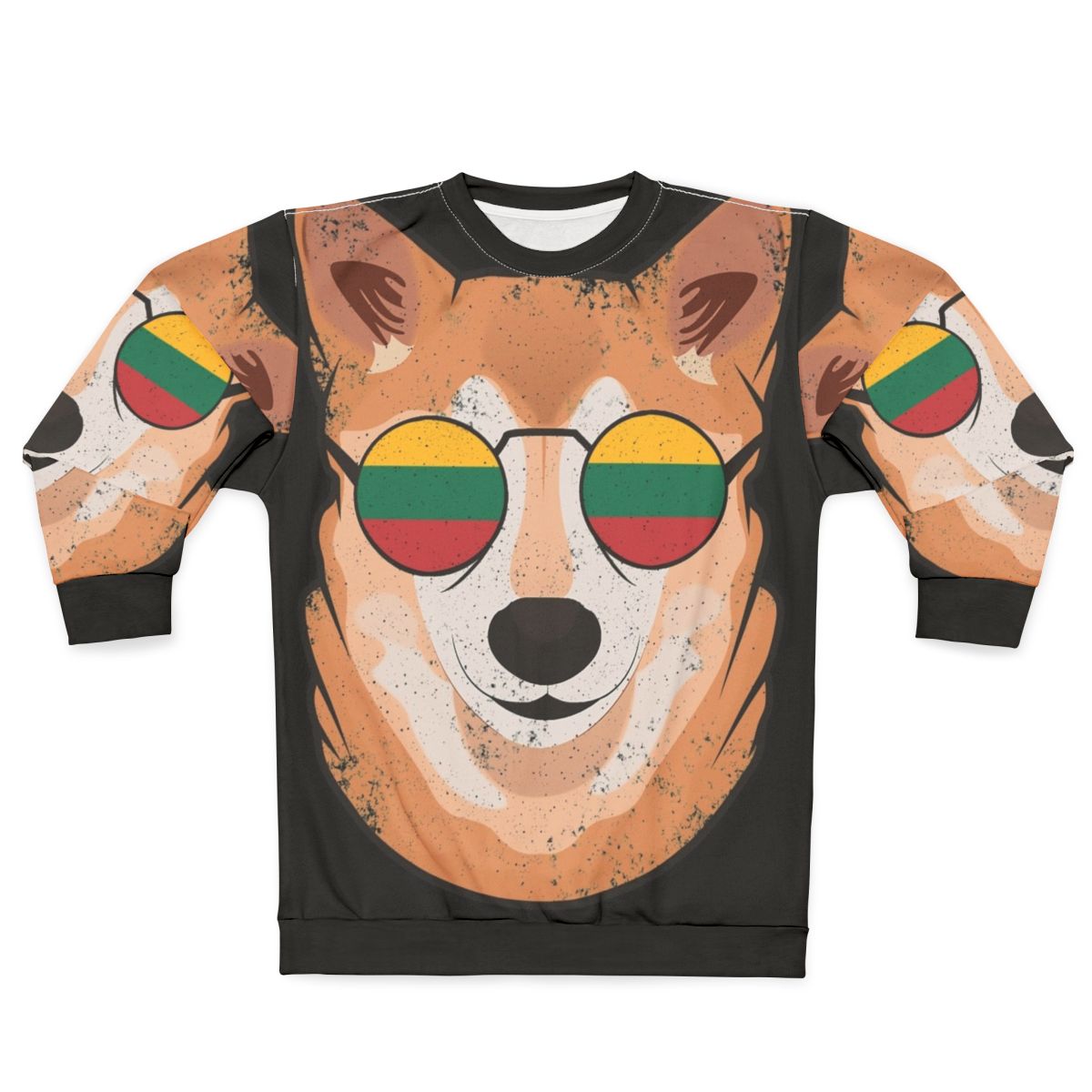 Vintage patriotic sweatshirt with a shiba inu and Lithuanian flag design