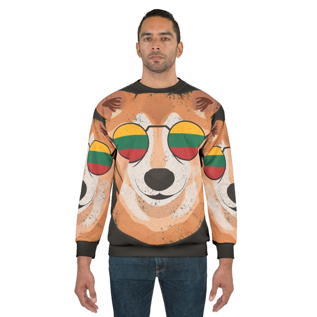 Vintage patriotic sweatshirt with a shiba inu and Lithuanian flag design