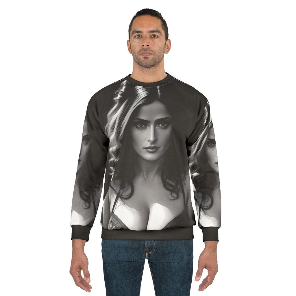 Vintage Gangster Mistress Art Print Sweatshirt with Salma Hayek Inspired Design