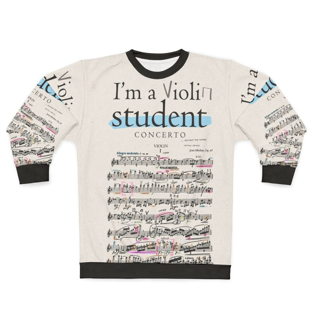 Violin student sweatshirt with classical music notes and design