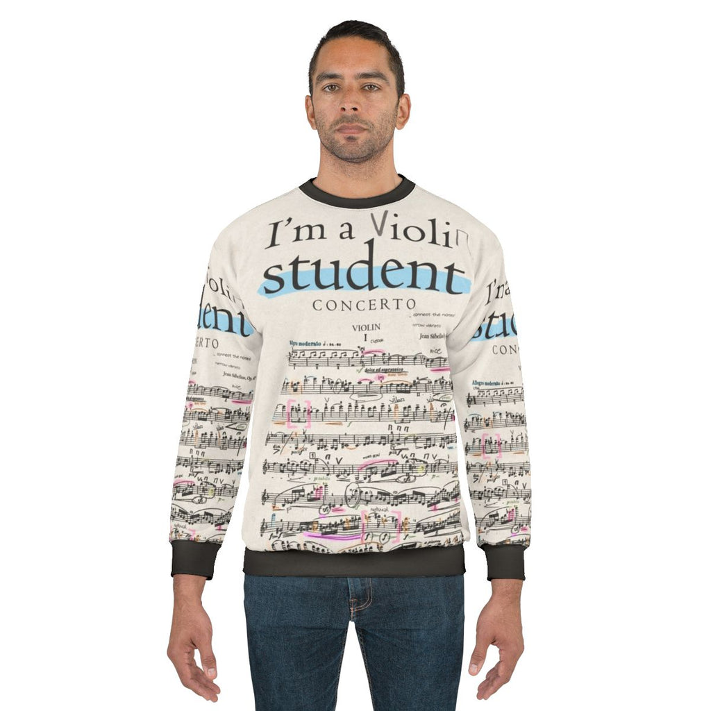 Violin student sweatshirt with classical music notes and design