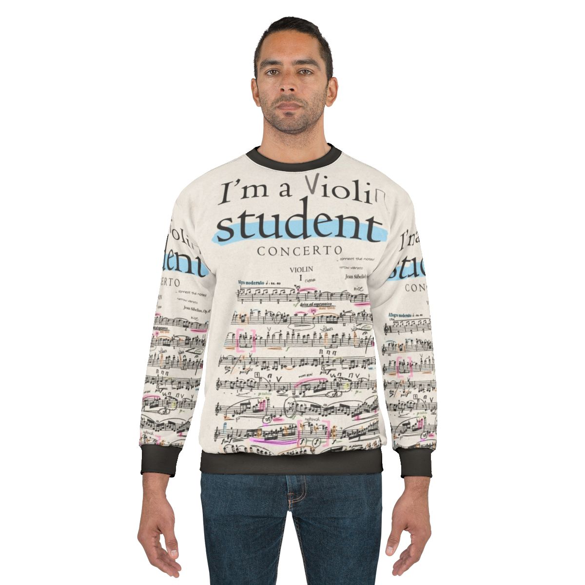 Violin student sweatshirt with classical music notes and design