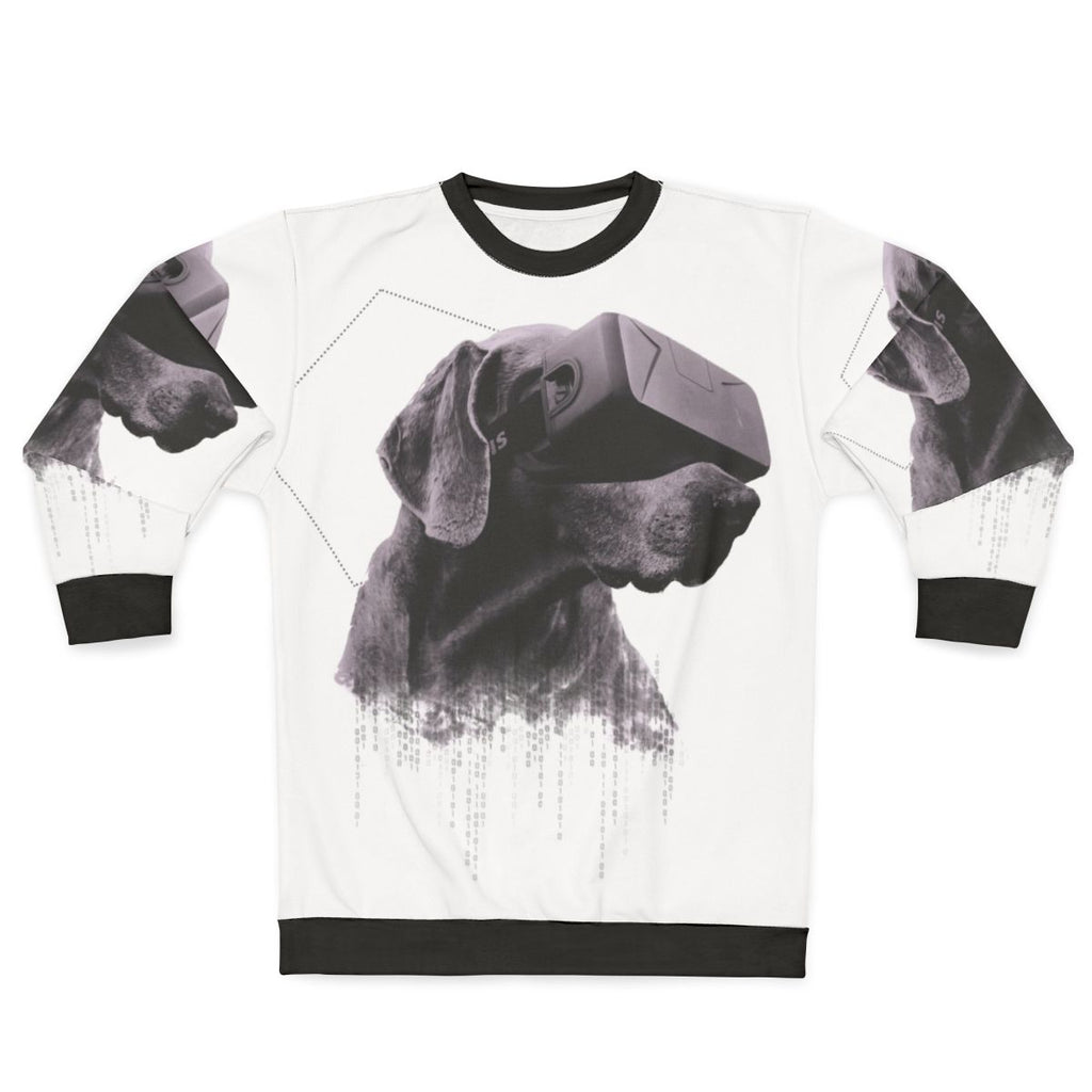 Virtual reality dog sweatshirt with surreal, double exposure design
