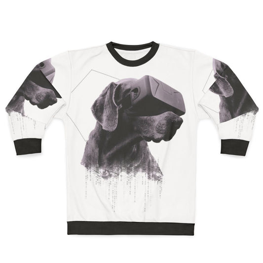 Virtual reality dog sweatshirt with surreal, double exposure design