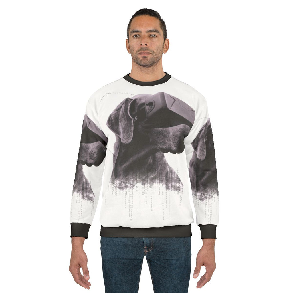 Virtual reality dog sweatshirt with surreal, double exposure design