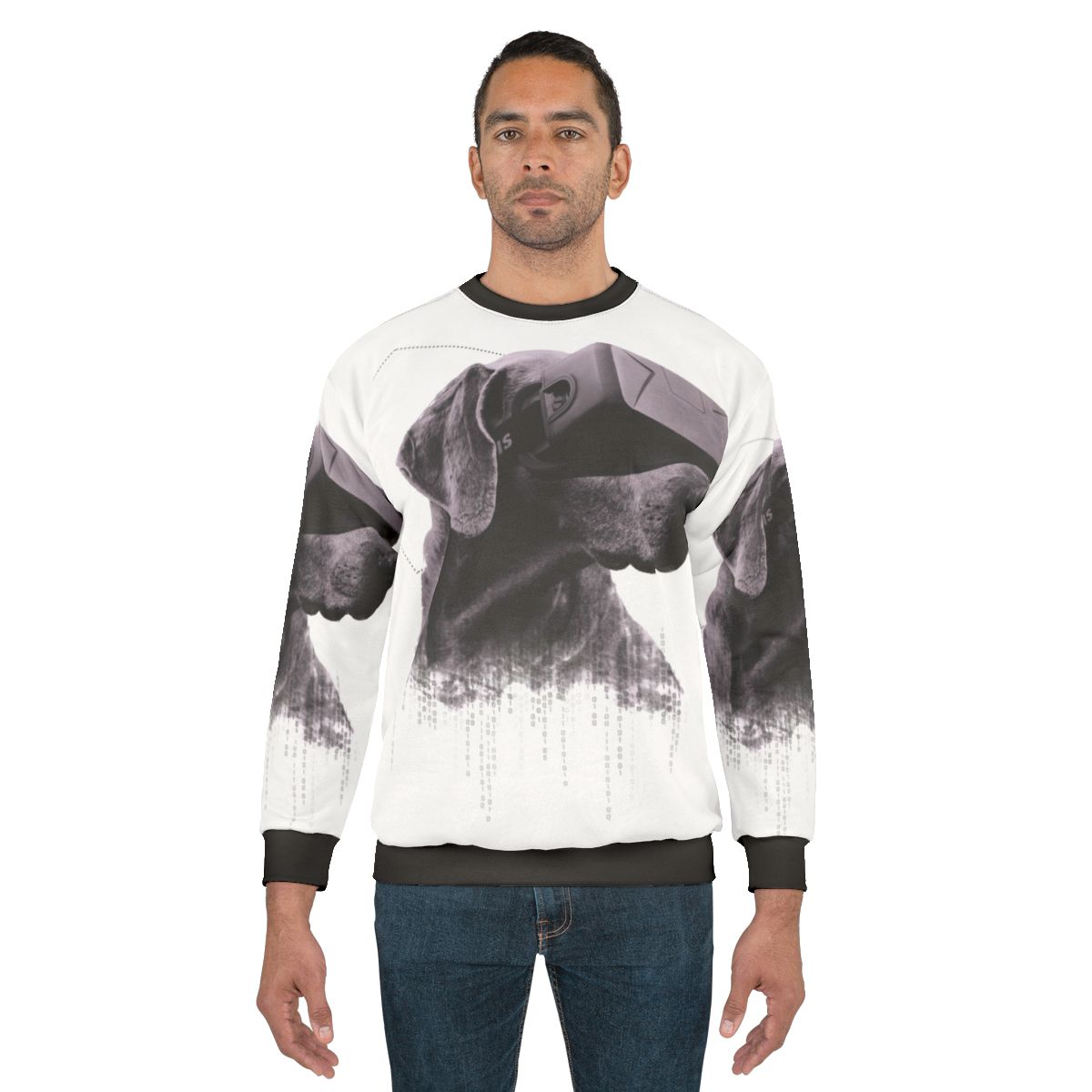 Virtual reality dog sweatshirt with surreal, double exposure design