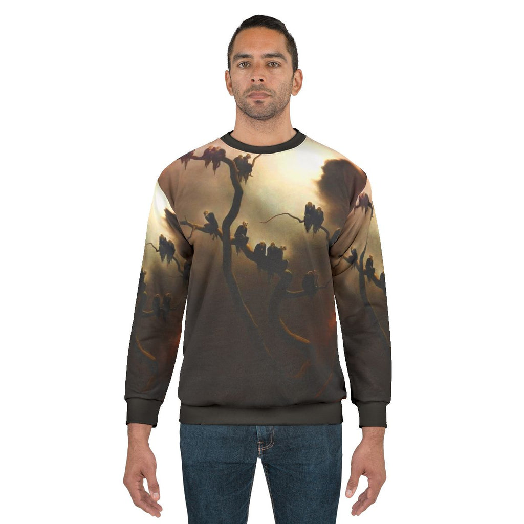 Retro ghosts in a tree sweatshirt with surrealist, classical design
