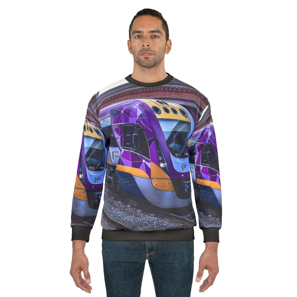 Vline train sweatshirt with Castlemaine station design