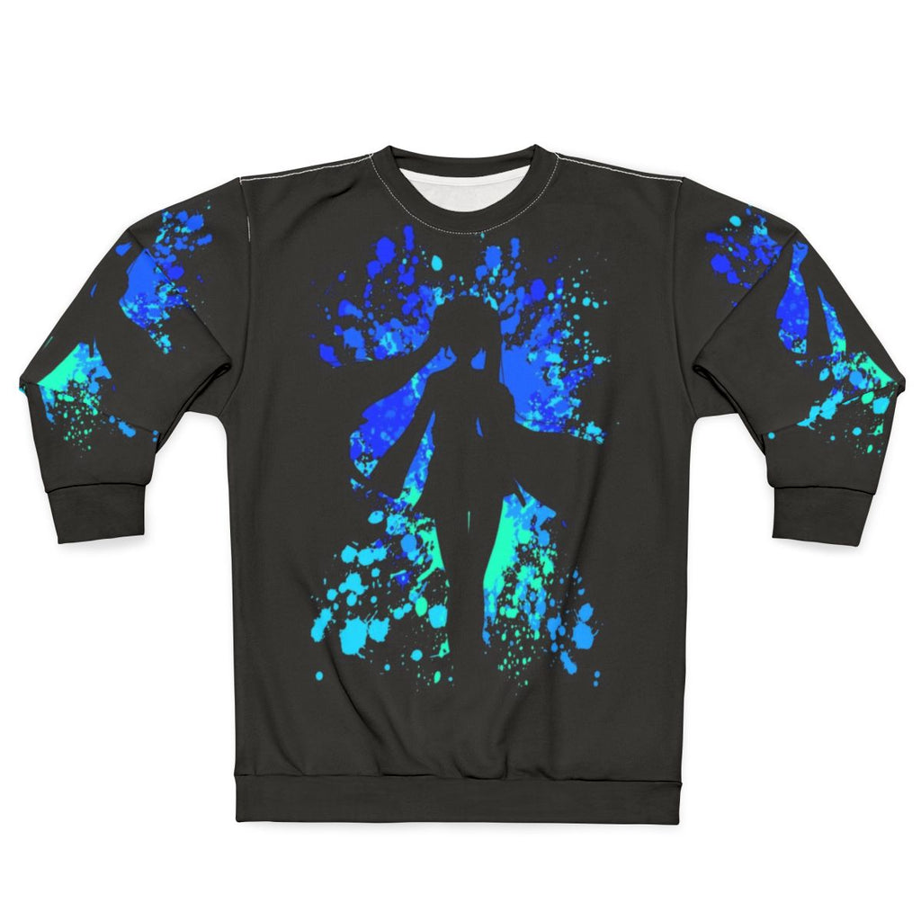 Vocaloid anime-inspired paint splatter graphic sweatshirt