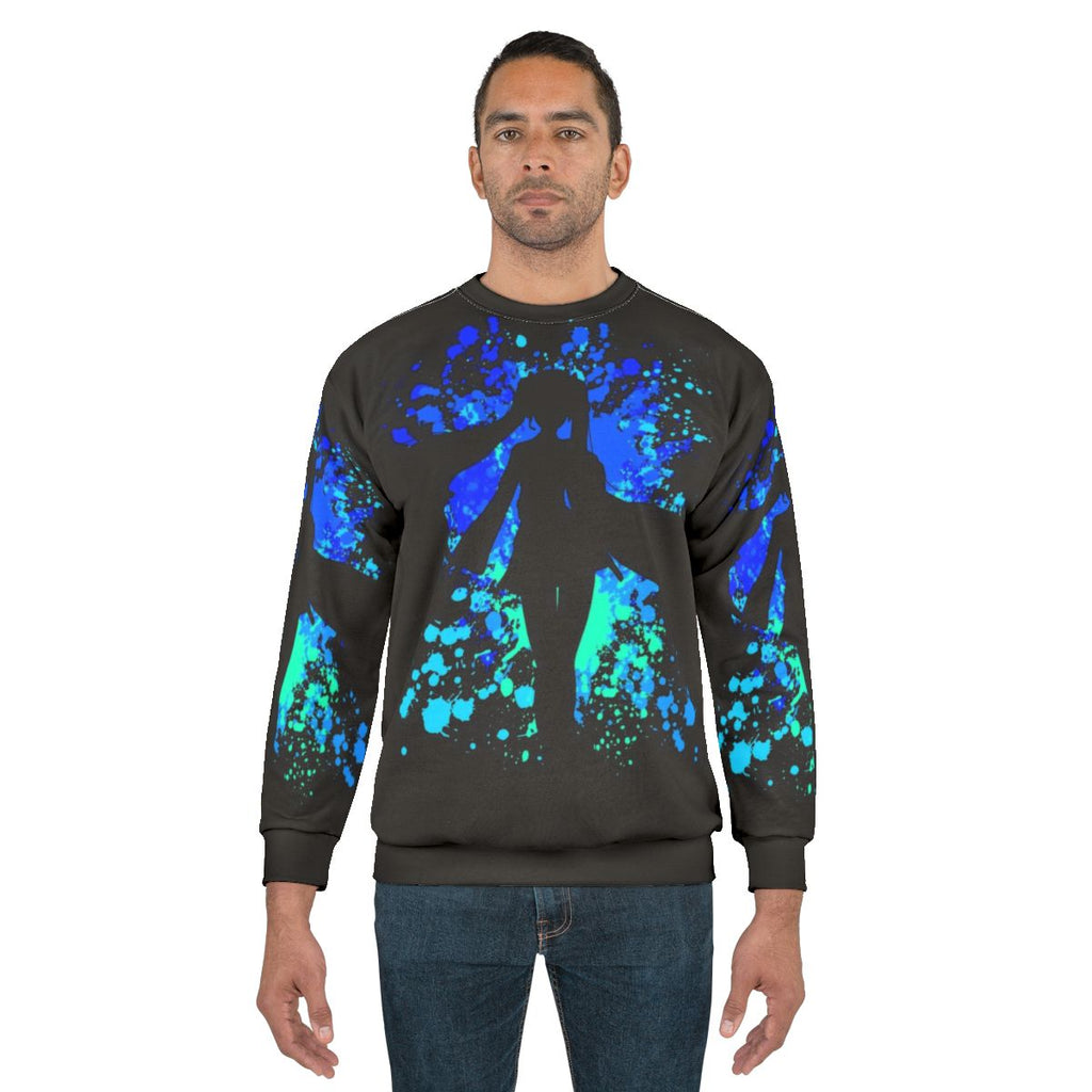 Vocaloid anime-inspired paint splatter graphic sweatshirt