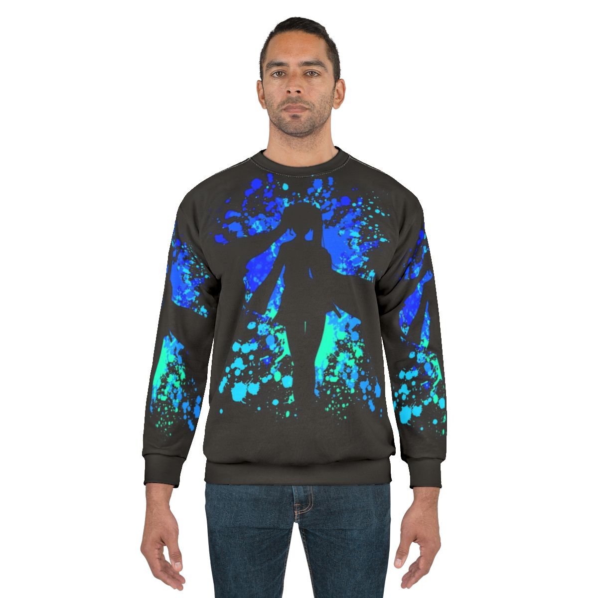 Vocaloid anime-inspired paint splatter graphic sweatshirt