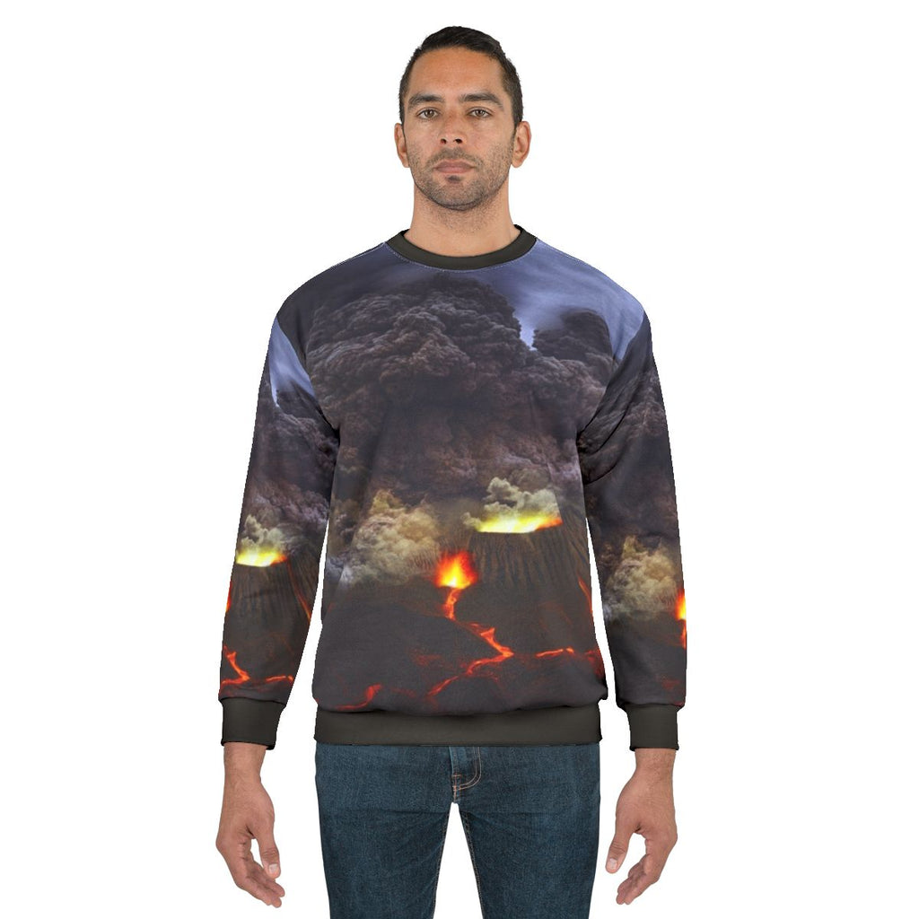 Volcano Erupting Sweatshirt with Volcanic Lava Eruption Landscape