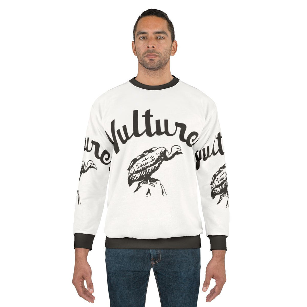 Blondie's Vultures graphic printed on a grey sweatshirt