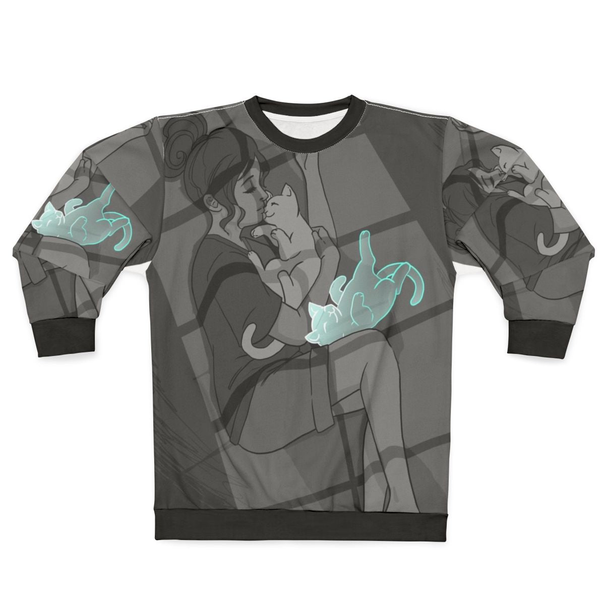 Cozy "Waiting" Sweatshirt with Reaper and Cats Design