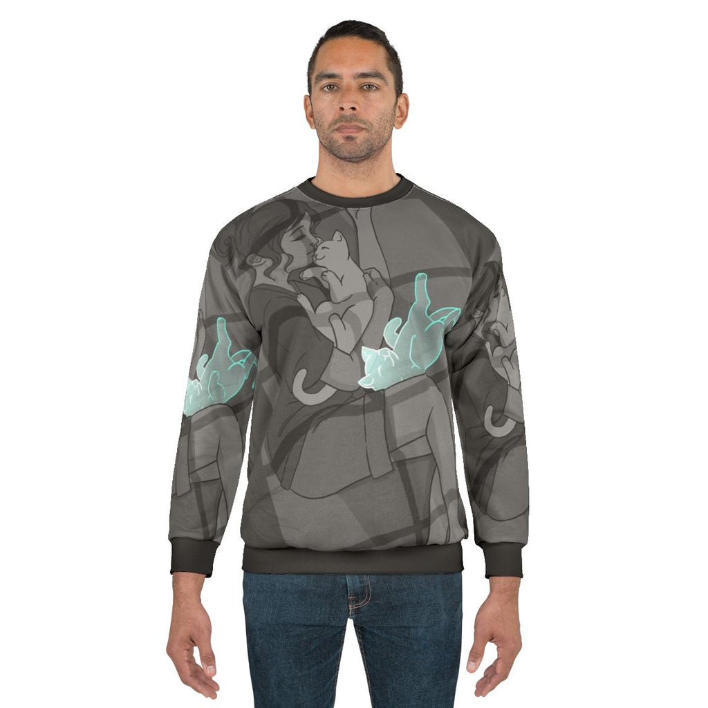 Cozy "Waiting" Sweatshirt with Reaper and Cats Design