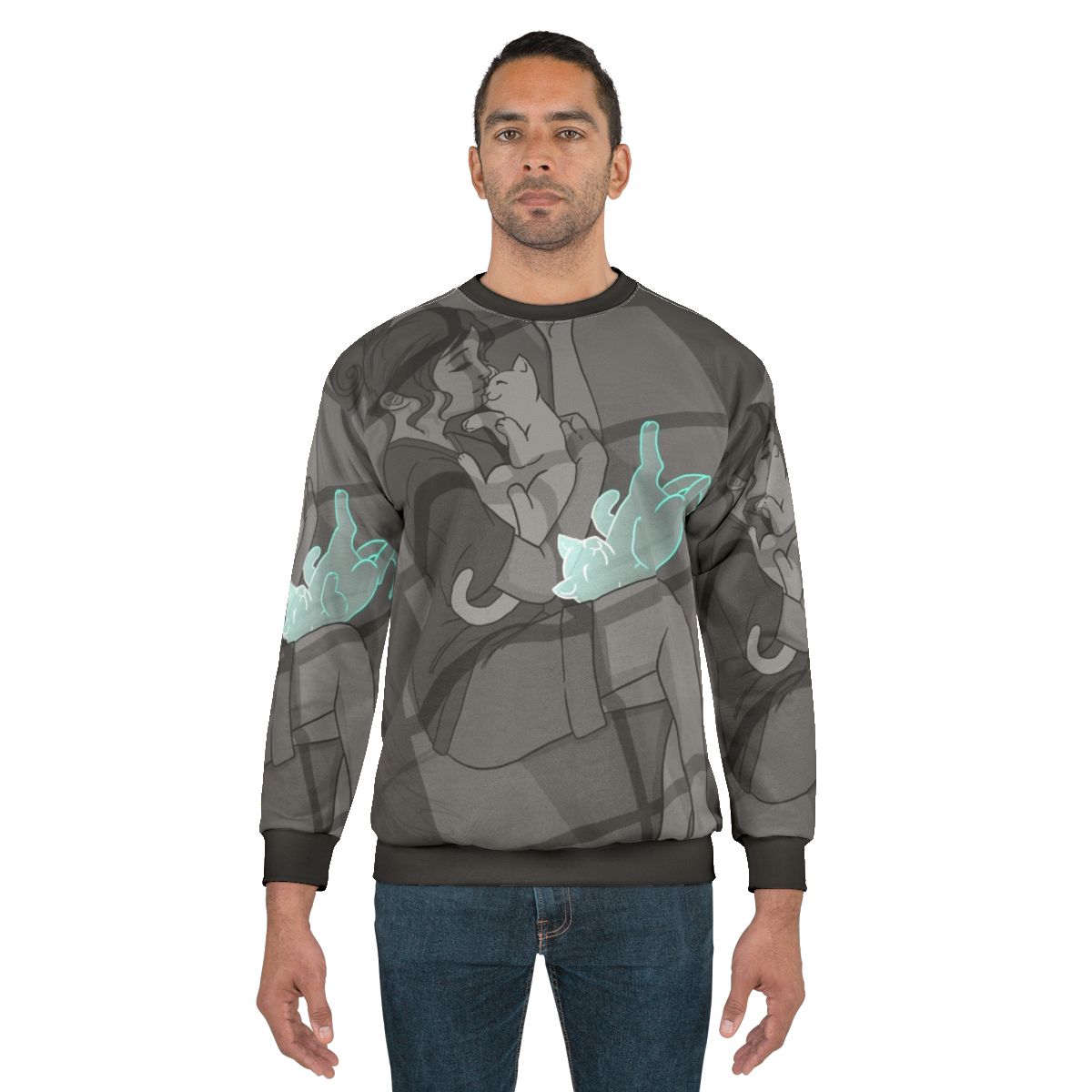 Cozy "Waiting" Sweatshirt with Reaper and Cats Design